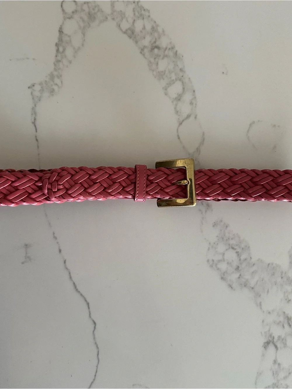 Vintage Talbots Braided Leather Belt Solid Brass Square Buckle Gloss Pink M